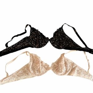 Soma Unlined Plunge Lace Bras 36D Bundle | Black & Blush Pink | Underwire